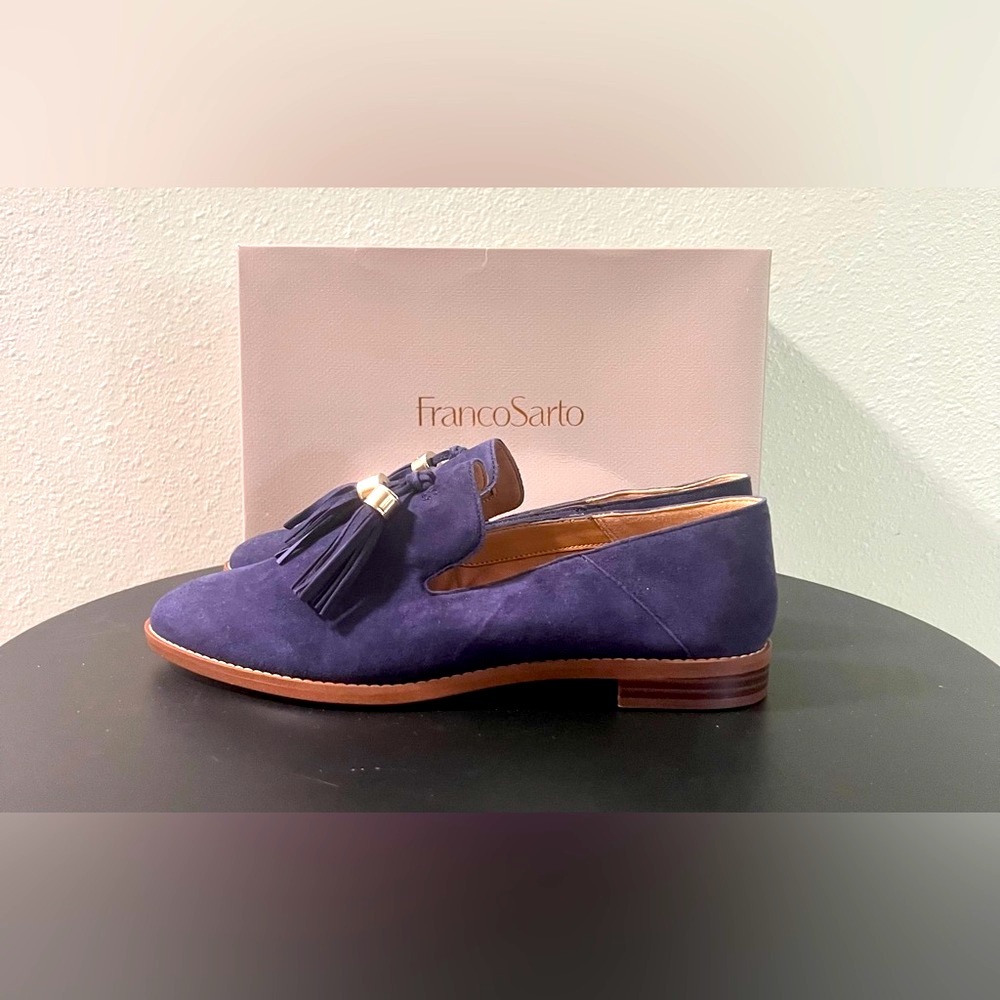 NEW Franco Sarto Blue Suede Hadden Loafer Flat w/ Tassels Slip On Office Wear - Picture 5 of 10